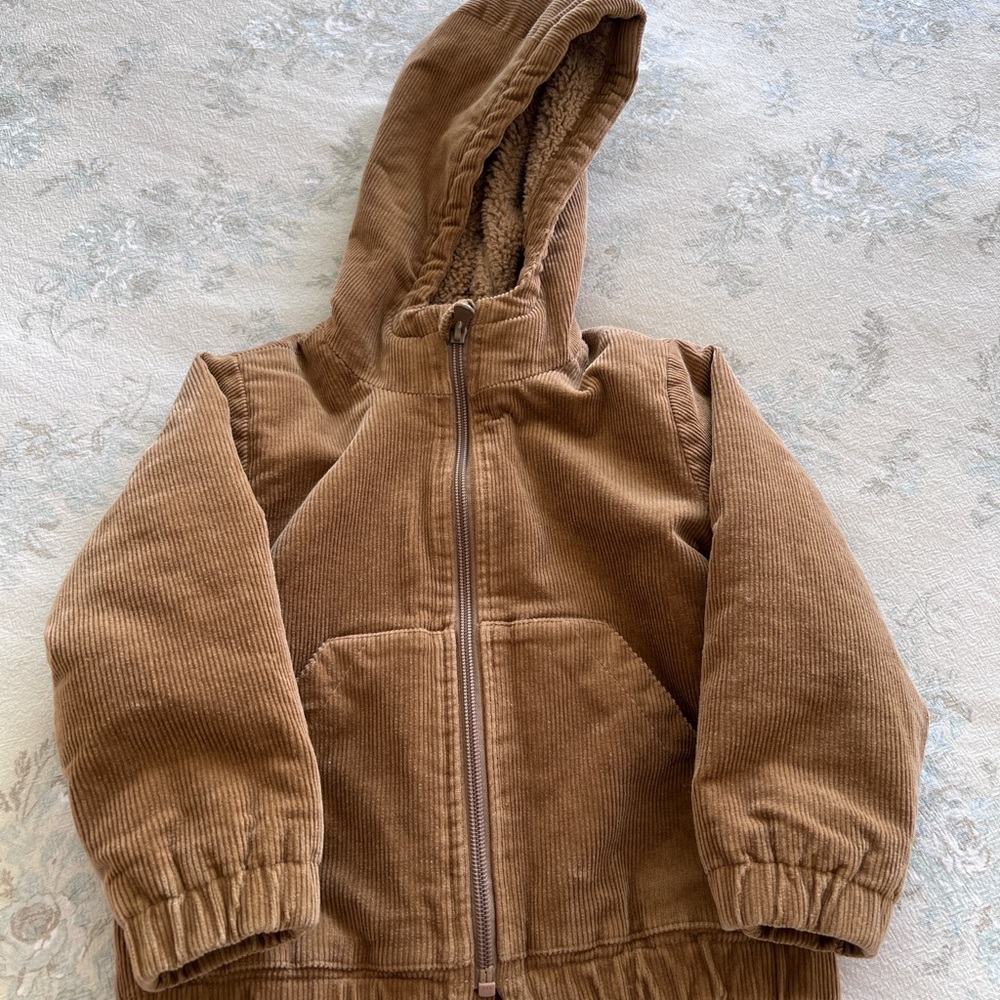 GAP Brown Hooded Puffer Jacket with Elastic Waist